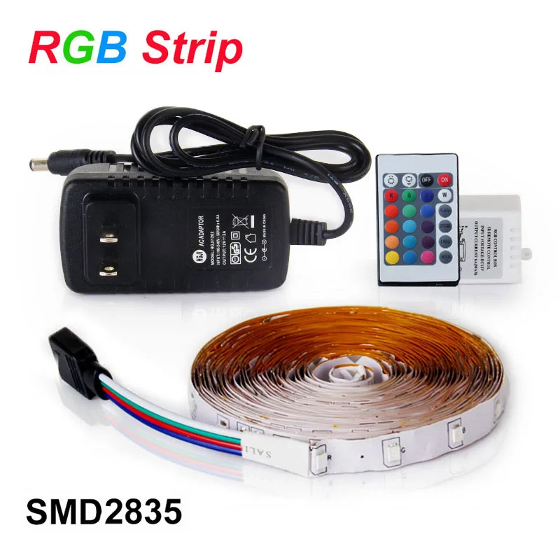 RGB Светодиодная лента 2835 SMD 60 светодиодов/м 5 м гибкая светодиодная DC 12 В 2A адаптер