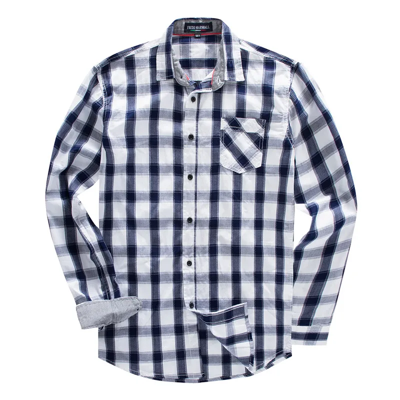 New Spring Autumn Casual Men's Dress Shirt 100% Pure Cotton Brand Classic Male Long Sleeve Plaid Shirts Tops Euro Size M-3XL (13)
