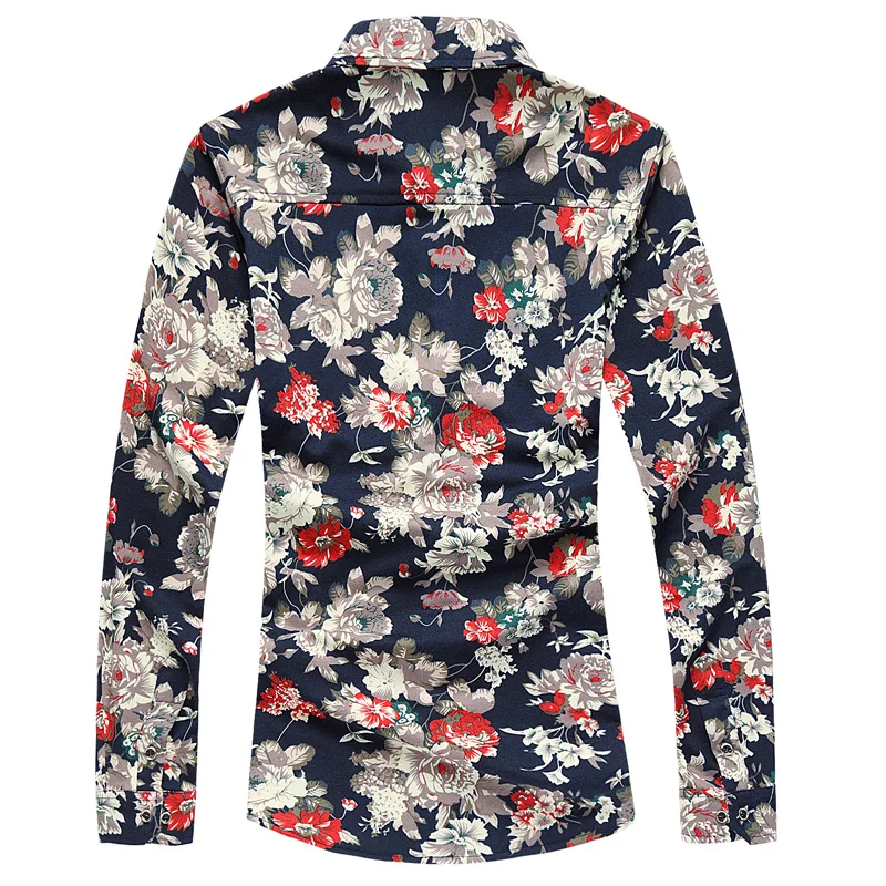 New Arrivals Mens Floral Print Shirt Plus Size Long Sleeve Casual Nightclub Overalls