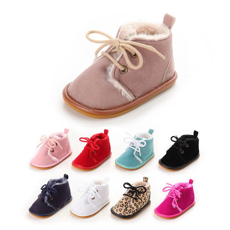 

New Hot Sale Fashion Solid Lace-Up Baby Boots Cross-tied For Autumn/Winter Baby Shoes For Warm Baby Plush Boots Shoes Wholesale