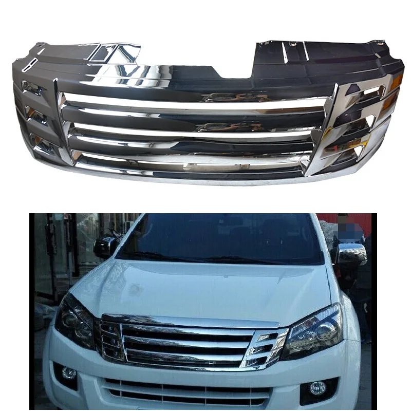 

CHORMED SILVER FRONT RACING GRILLE RAPTOR GRILLS BUMPER MASK FIT FOR ISUZU D-MAX DMAX 2012-2016 GRILL PICKUP ACCESSORIES