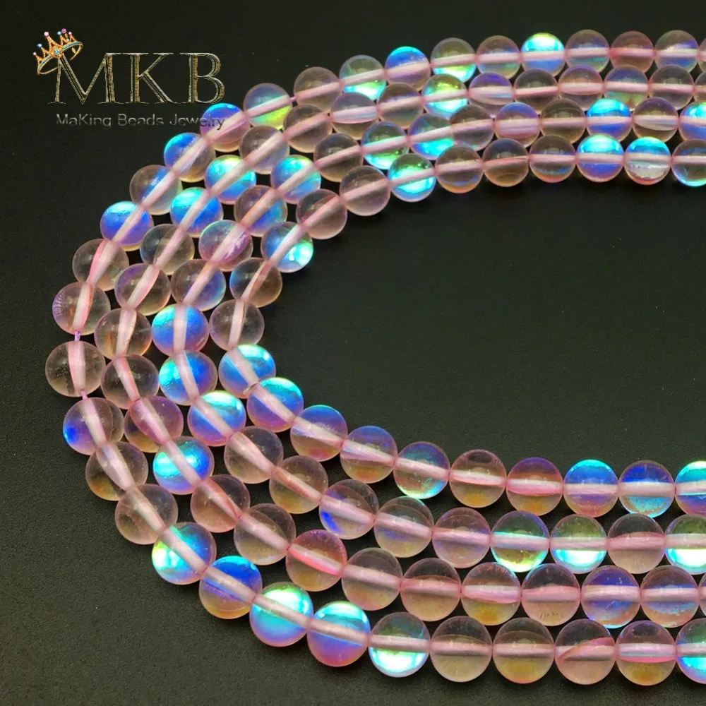 

A+ Pink Austria Crystal Beads For Jewerly Making 6 8 10 12mm Synthesis Moonstone Round Beads Diy Bracelet Perles Wholesale