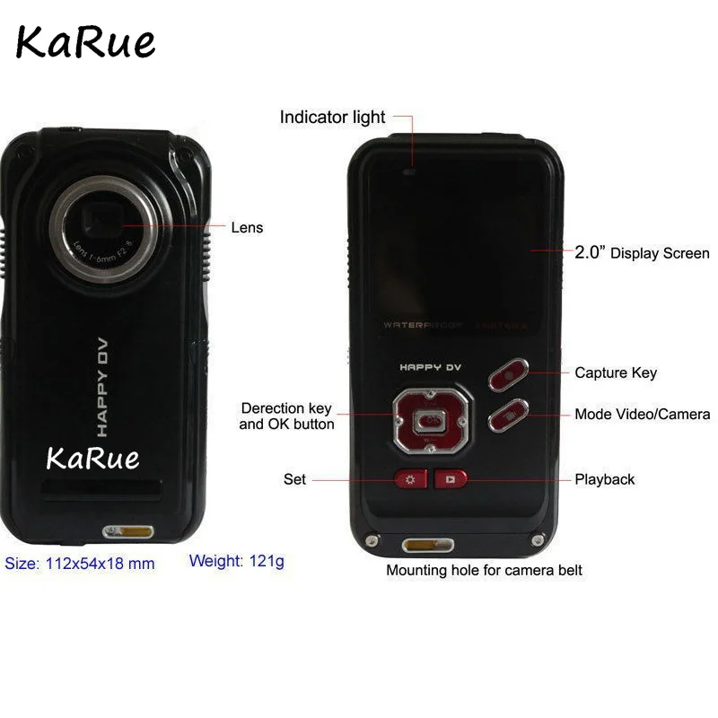 

karue 16Mp Max 1080p HD Waterproof Video Camera with HDMI 5Mp CMOS Sensor 2" Screen 4X Zoom and Built-in 1100mah Battery