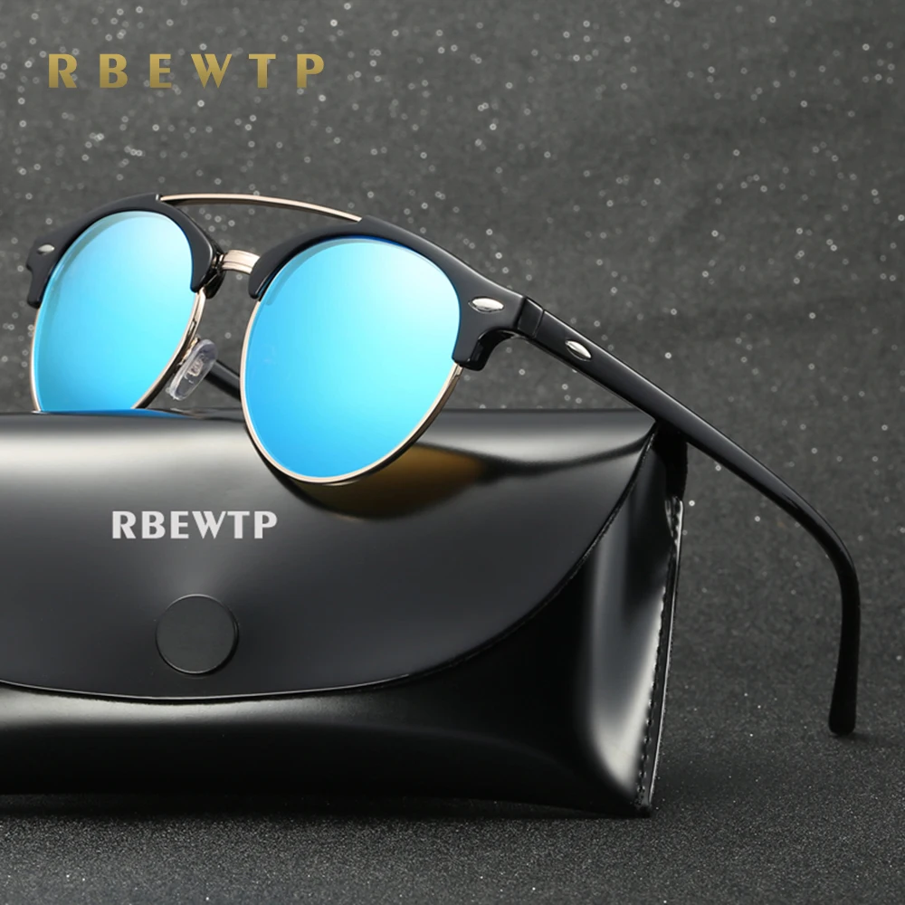 

RBEWTP Brand Round Polarized Mens Sunglasses Brand Designer Unisex Retro Vintage Driving Mirror Sun Glasses for Women shades 346