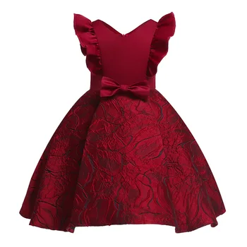 

Red/Green Kids Flower Girl Dresses Sweet Ruffle Bow-knot Jacquard Princess Dress Little Girl Ball Gowns Baby Party Frock Summer