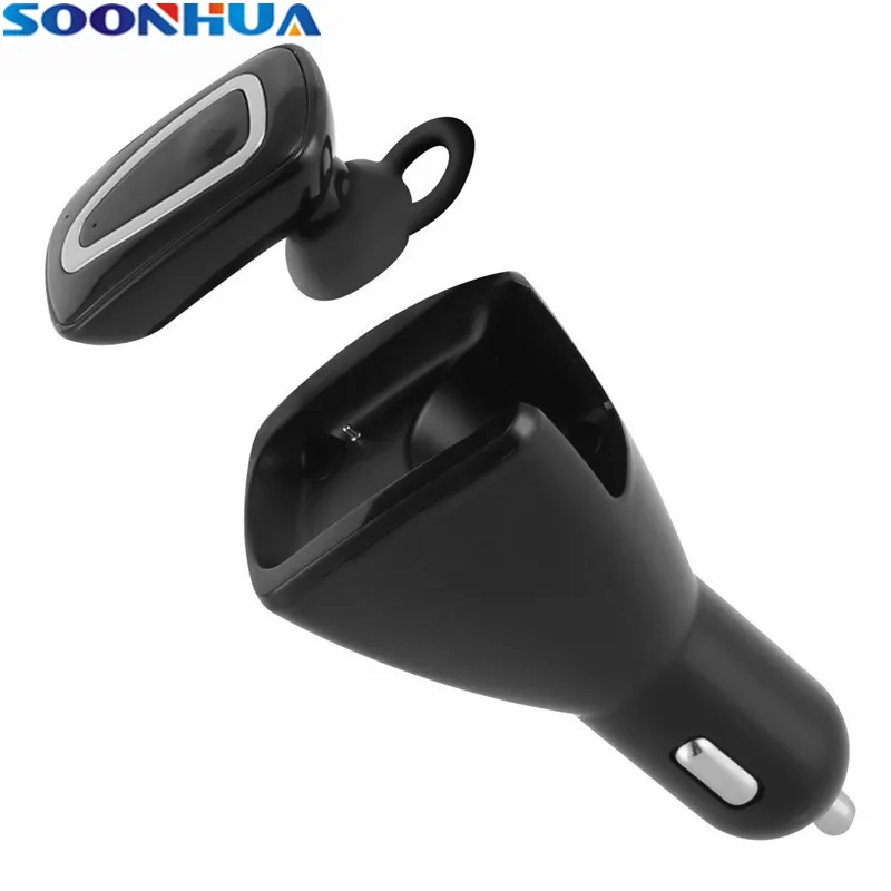 

SOONHUA LED Indicator Car Charger 5V 3.1A Dual Micro USB Ports Magnetic Charging Adapter With Mini Hidden Bluetooth Mic Earphone