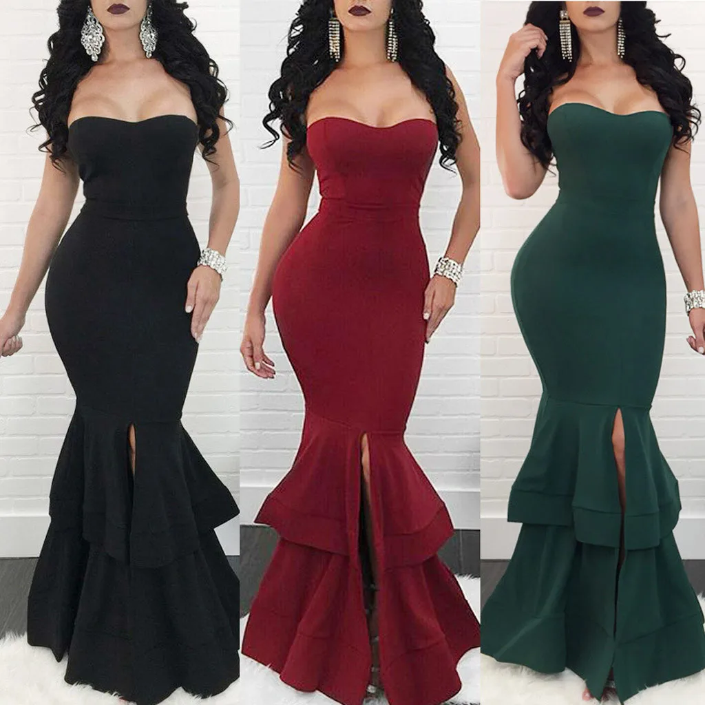 Fashion Summer Women Maxi Dress Sleeveless Party Solid Dress Evening Gown Slit Dress woman party night 2019 Casual Dress Fashion Summer Women Maxi Dress Sleeveless Party Solid Dress Evening Gown Slit Dress woman party night 2019 Casual Dress