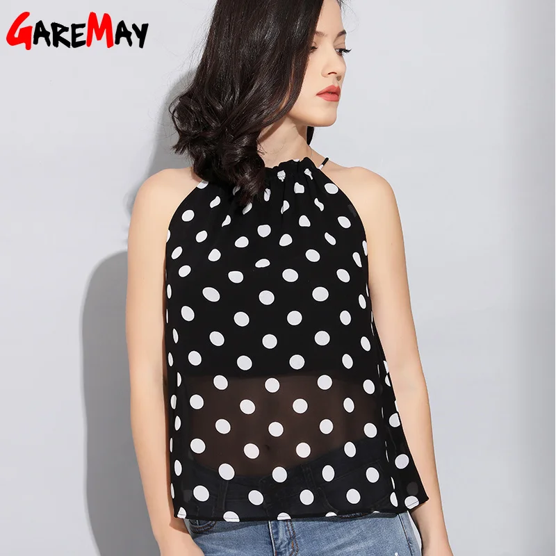 

Polka Dot Blouse Off The Shoulder Tops for Women Streetwear Black Blouses Women's Fashion New Chiffon Blouse Summer 2019
