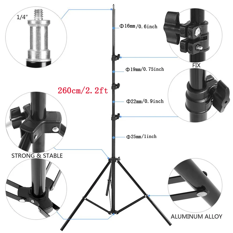 

Lightupfoto 260cm Portable Photo Video Light Stand Studio Stand Tripod For DSLR Camera/Speedlite Softbox Photography PSS1K