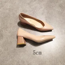 Zapatos de tacón cuadrado EOEODOIT, zapatos de tacón de punta estrecha, zapatos de mujer de cuero para Primavera, tacones medios en V, zapatos informales de oficina para mujer, tacón de 5 cm