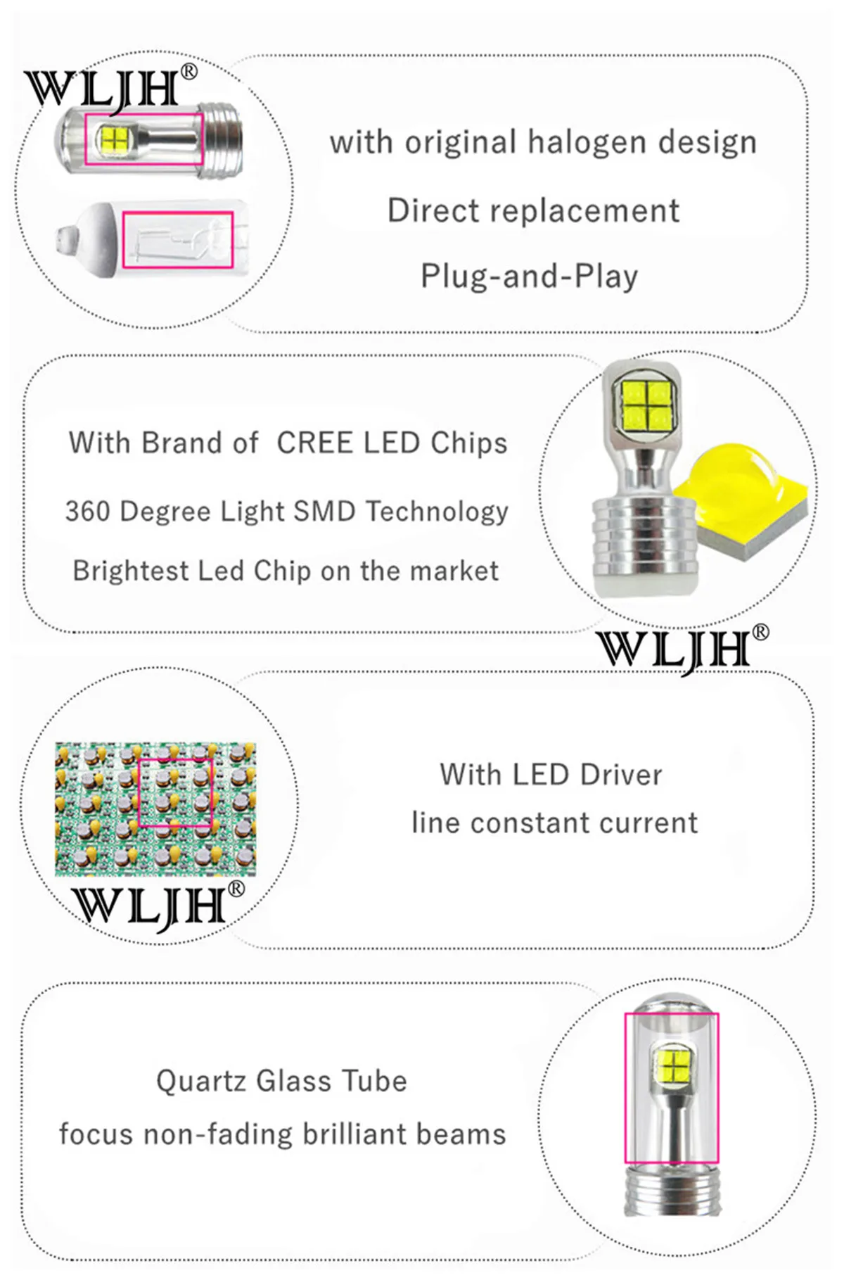 Lâmpadas de Condução Levou para Toyota Wljh Car Automotive Fog Diurna Lâmpada Drl 12 V-24 v 4runner Camry Corolla Avalon 4 2x Led 9006 Hb4 6 Automóveis e motos