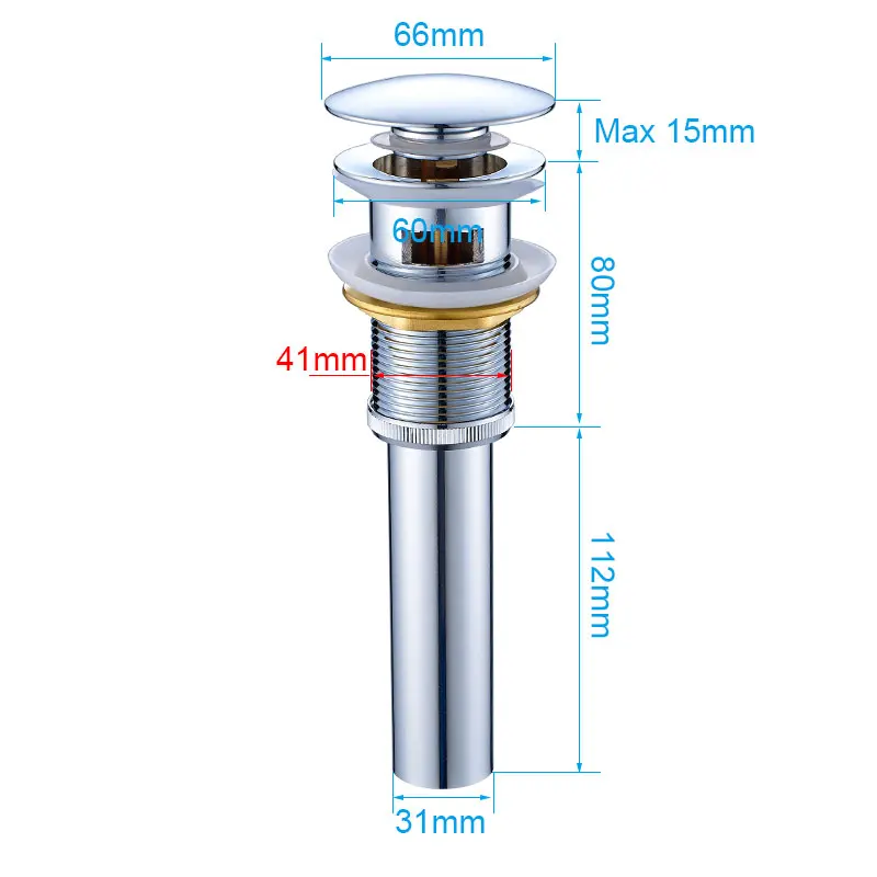 Bathroom Sink Pop Up Drain with Overflow, Sink Pop Up Drain Stopper,Brass Polished Chrome