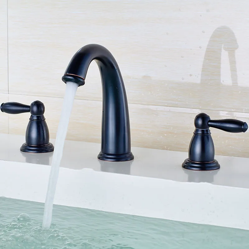 

Basin faucet Double handle black mixer Hot And Cold Water Wash ORB Faucet three hole Basin Mixer faucet Tap bathroom