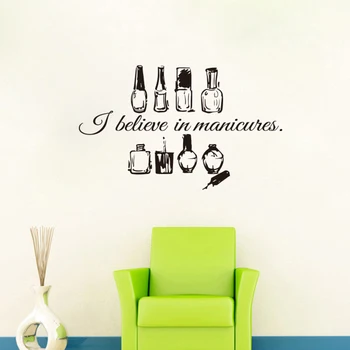 

Quotes I Believe In Manicure Decals Nail Polish Wall Sticker PVC Waterproof Home Shop Removable Wallpaper