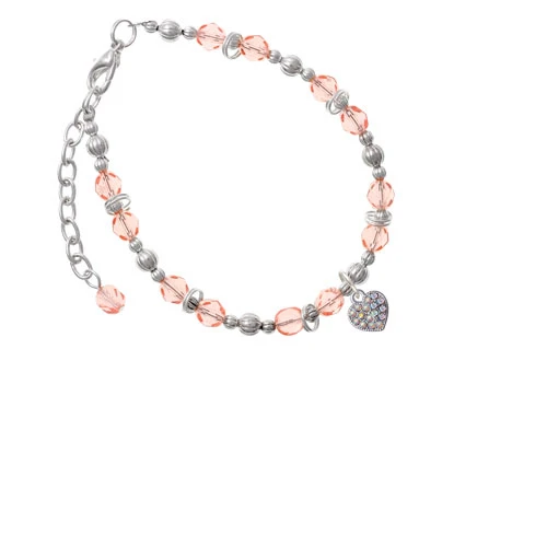 Silvertone Small Heart with Clear AB Crystals Pink Beaded Bracelet