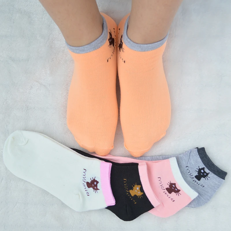 5 пар/уп. Черный Кот Хлопок Женские Короткие повседневные носки милый кот женские