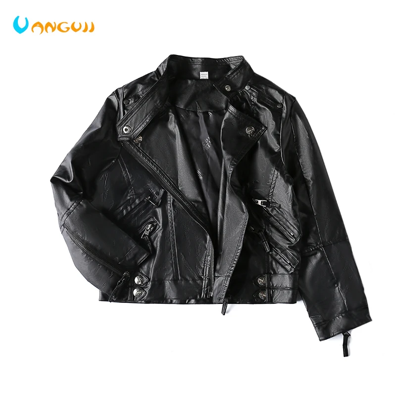 girls pu jacket rivet zipper cool jacket Leather clothing for girls 5