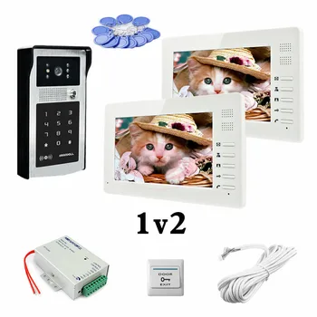 

1V2 Free Shipping HD 700Lines Password And RFID Cards Unlock Camera Video Door phone Intercom 2Pcs Color 7" LCD Indoor Units