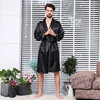 Новые халаты мужские мягкое атласное шелковое ночное белье мужские геометрические халаты с длинными рукавами Пижама спальный халат плюс размер - Цвет: 8