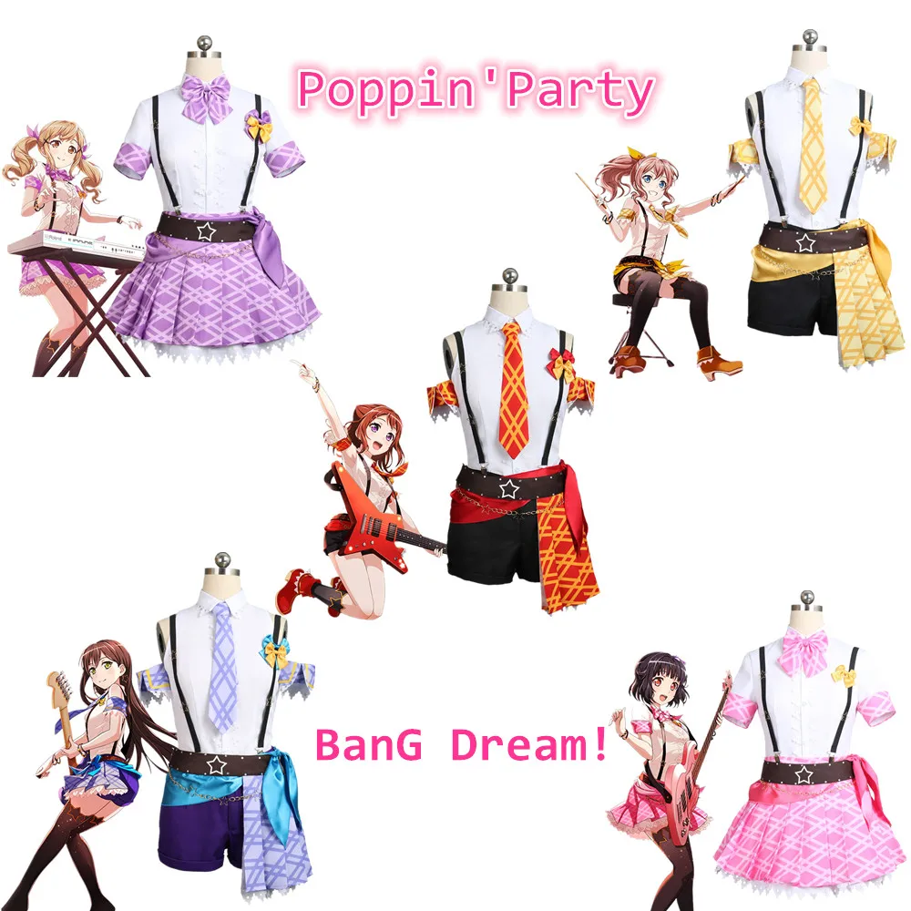 Косплэй костюм Bang Dream! Poppin'Party Ichigaya Arisa Yamabuki Saaya Ushigome Rimi Hanazono Tae Toyama Kasumi аниме