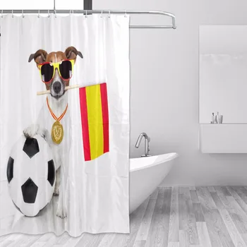 

Dog As Soccer With Spanish Flag Polyester Waterproof Shower Curtain Mildew Resistant Bath Curtain Home Bathroom Decor with Hooks