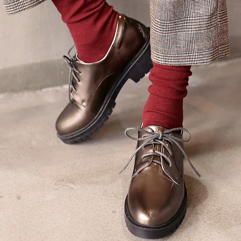 Vintage Patent Leather Women Flats Oxford Shoes British College Style Brogues Women's Shoes Big Size 31-44 Spring Autumn Sneaker (2)