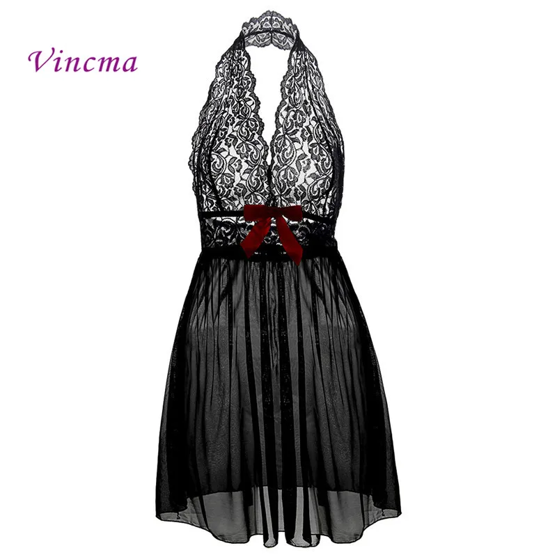 M L XL XXL 3XL 5XL 6XL Plus Size Deep V Neck Women Lace Sexy Lingerie Hot Erotic Bow Transparent Dress Porno Costumes Nightwear
