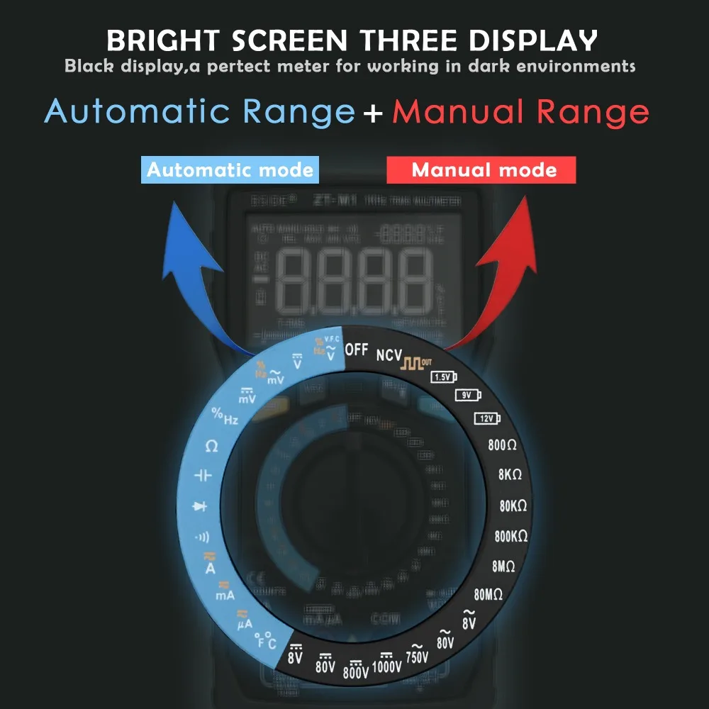 Цифровой мультиметр BSIDE ZT-M1 Авто/ручная 3-х строчный тройной Дисплей Напряжение Батарея Тесты er VFC прямоугольную волну Выход постоянной ёмкости, универсальный конденсатор Тесты