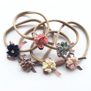 

60pcs/lot 16 Colors New Coming Girls Flower Headband With Nylon Headband Kids Fabric Flower Headbands Nylon Elastic Headband