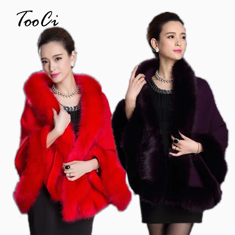 Fashion Women Faux Fur Coat Leather Grass Fox Fur Collar Ponchos And Capes Bridal Wedding Dress Shawl Cape Lady Wool Fur Coat Fashion Women Faux Fur Coat Leather Grass Fox Fur Collar Ponchos And Capes Bridal Wedding Dress Shawl Cape Lady Wool Fur Coat