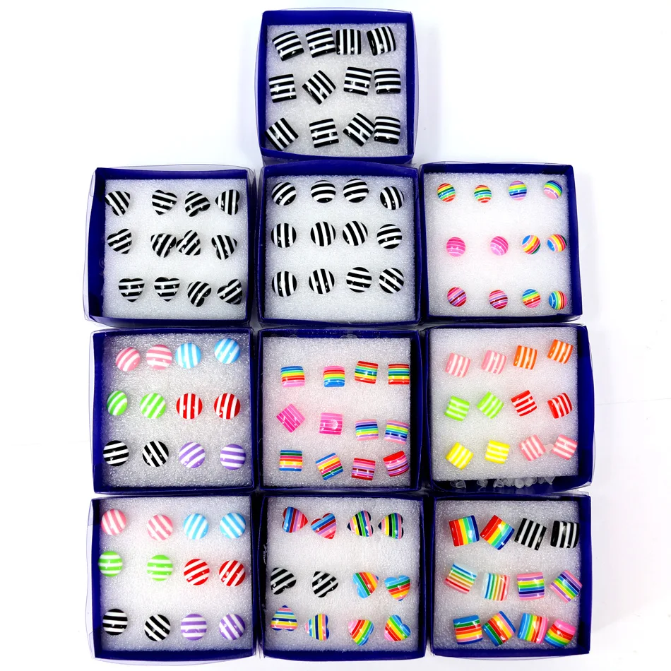 

Rainbow Stud Earrings For Women Men Round Square Heart Shape Stripe Jewelry 6 Pairs/Set Gay Brincos Fashion Charms Pendientes
