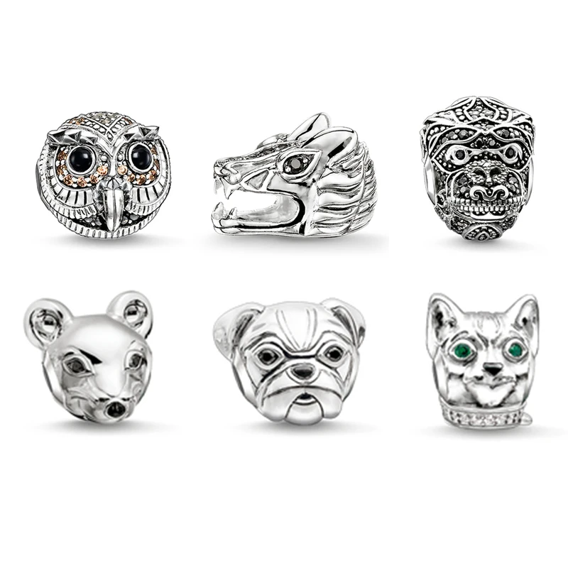 

Owl Dragon Gorilla Monkey Mouse Bulldog Pug Cat Head Bead Most Fashion Karma Beads for Jewelry Making Fit Bracelets for Women