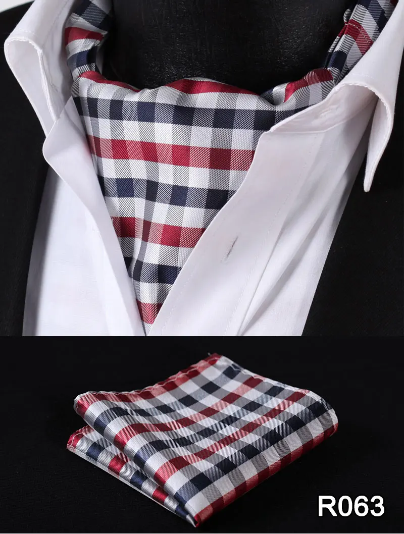  Check Striped Men Silk Cravat Ascot Tie Handkerchief Set #RM2 Party Classic Pocket Square Wedding