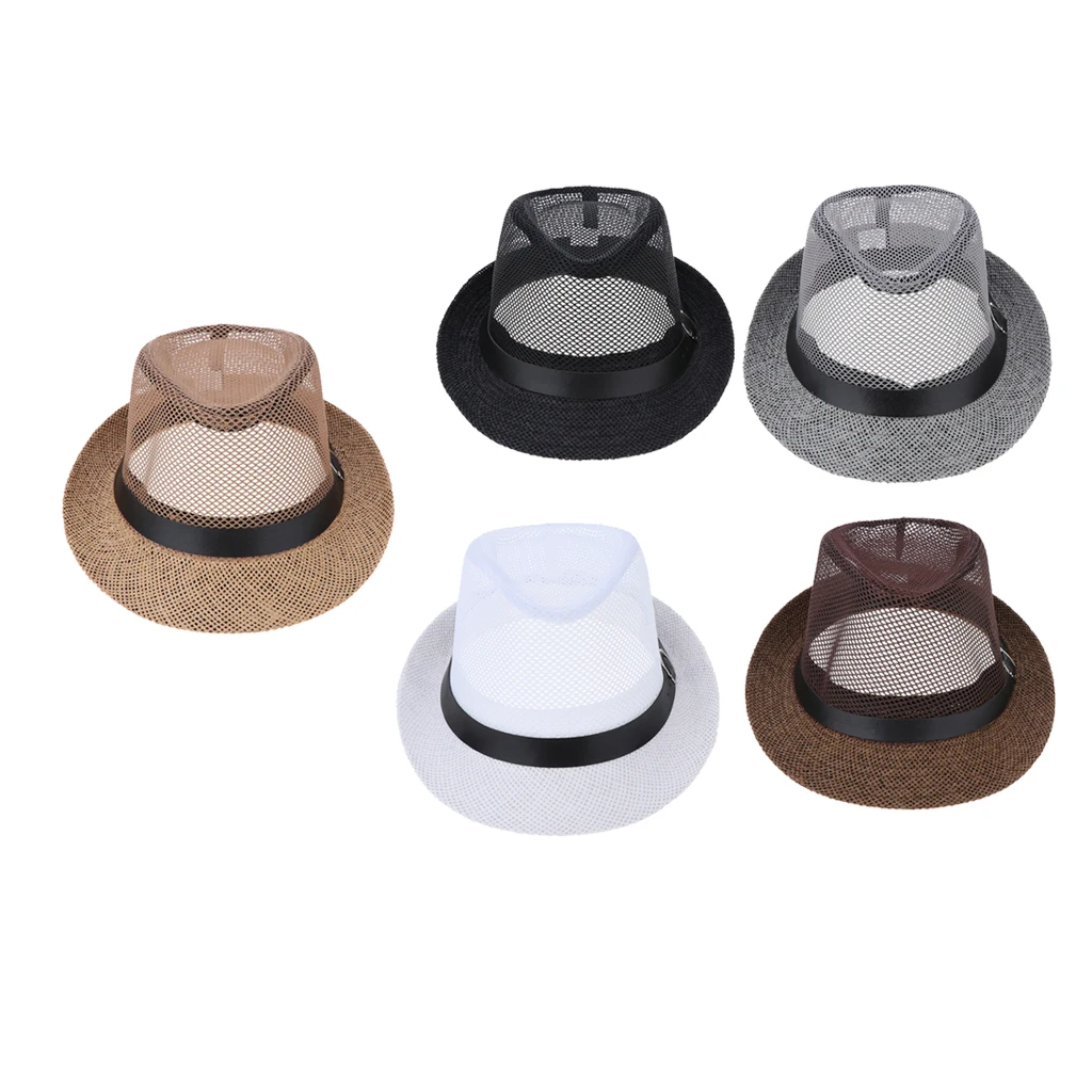 Men Women Linen Fedora Panama Hat Classic Straw Short Brim Beach Sun Hat Church Net Jazz Fishing Cap