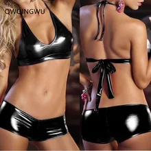 Женский комплект с бюстгальтером, кожаные бесшовные наборы бюстгальтер+ трусы, сексуальное женское белье, бюстгальтеры, трусики, наборы, сексуальные костюмы, ПВХ повязки, Женский комплект нижнего белья пуш-ап