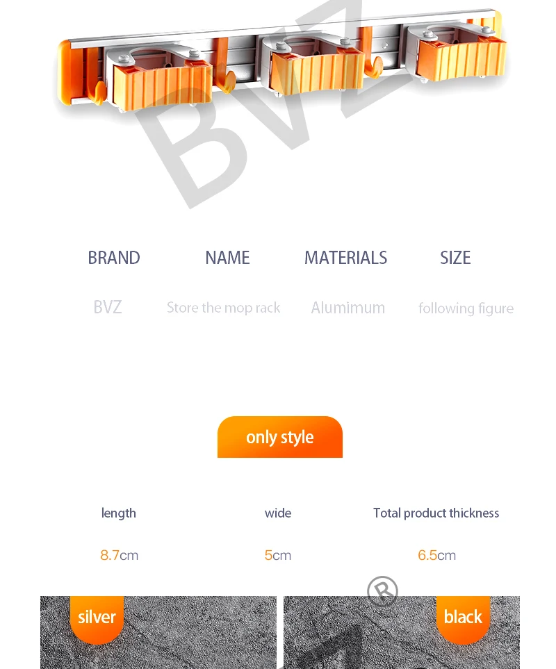 BVZ кухонный Органайзер настенный держатель для хранения полки Швабра щетка вешалка для швабры держатель швабры с крюком органайзер для ванной комнаты