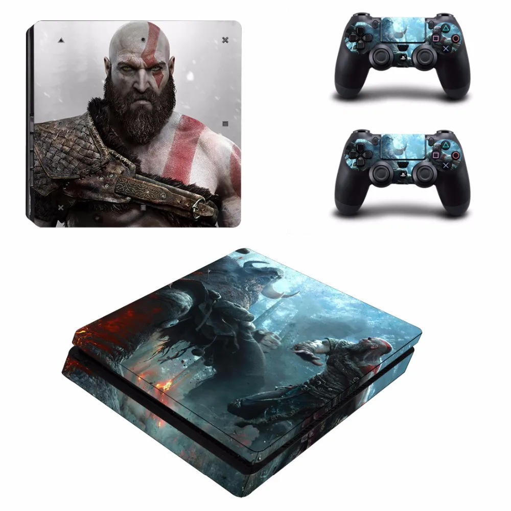 Наклейка God of War PS4 Slim Виниловая наклейка для Playstation 4 и 2 контроллеров | Электроника