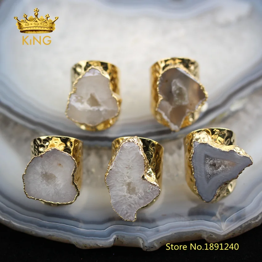 Кольца Geode Druzy 5 шт. плиты в произвольной форме ювелирные изделия Золотое кольцо с