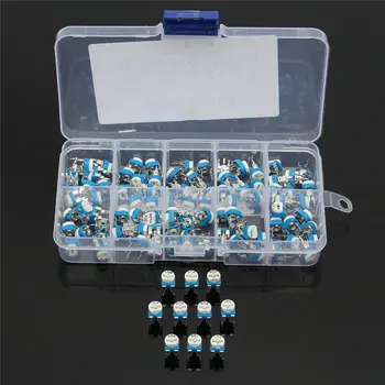 

100Pcs 10 Values Variable Resistor 500R To 1M RM065 Carbon Film Horizontal Trimpot Potentiometer Assortment Kit