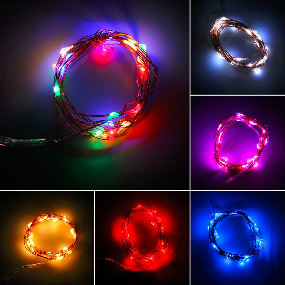 1 pc 2017 Newest 2M 20 LEDs Button Battery Operated LED Copper Wire String Fairy Lights Party