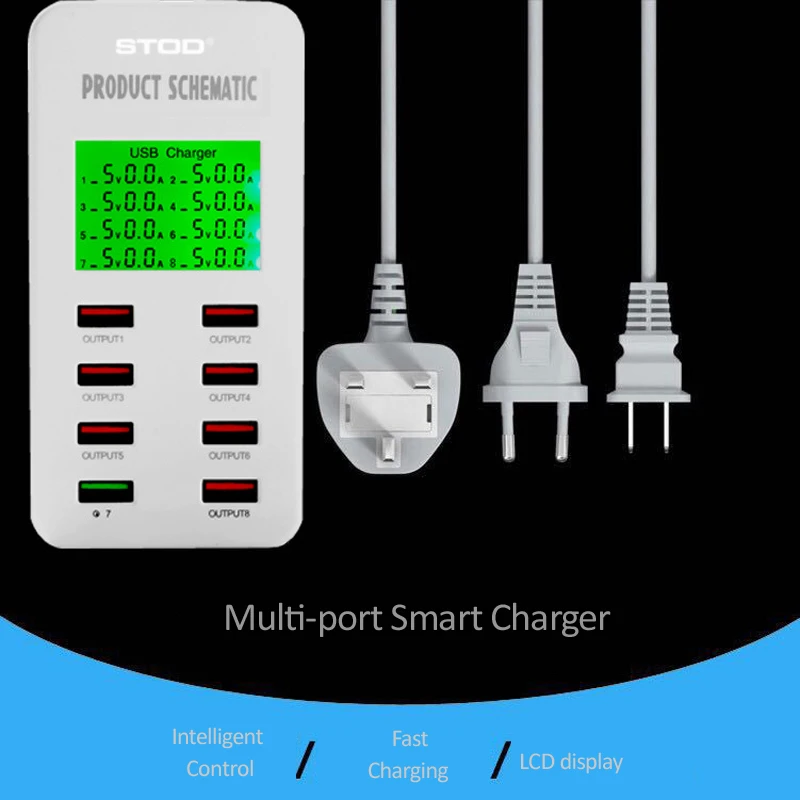 STOD многопортовое умное USB зарядное устройство 35 Вт Быстрая зарядка 3,0 ЖК-дисплей шнур переменного тока 1,5 м для iPhone iPad Настольный ПК samsung huawei адаптер