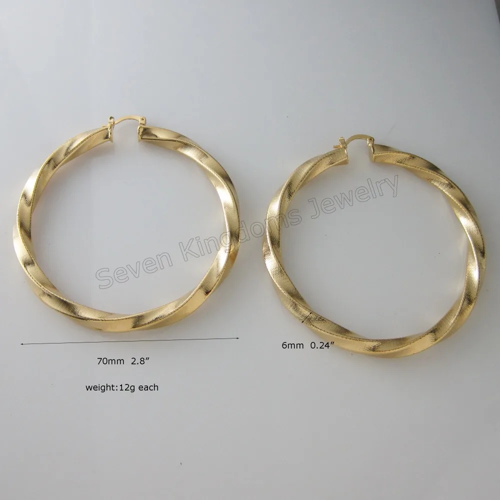 

MIN ORDER ONE PIECE /Big HOOP TWIST BAND WIDTH 6 MM 0.24" - YELLOW GOLD GP HUGE HOOP SIZE 70 MM 2.76" EARRING/GREAT GIFT/