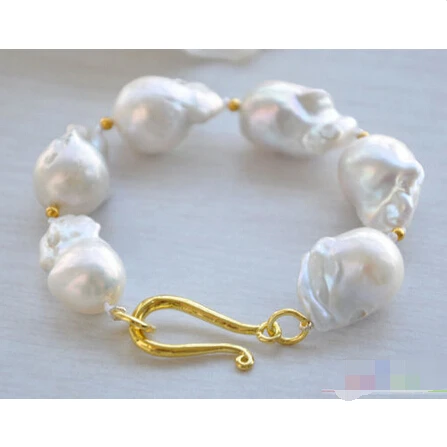 

P4164 REAL 8" 19mm WHITE BAROQUE KESHI REBORN PEARL BRACELET @^Noble style Natural Fine jewe SHIPPING 5.25