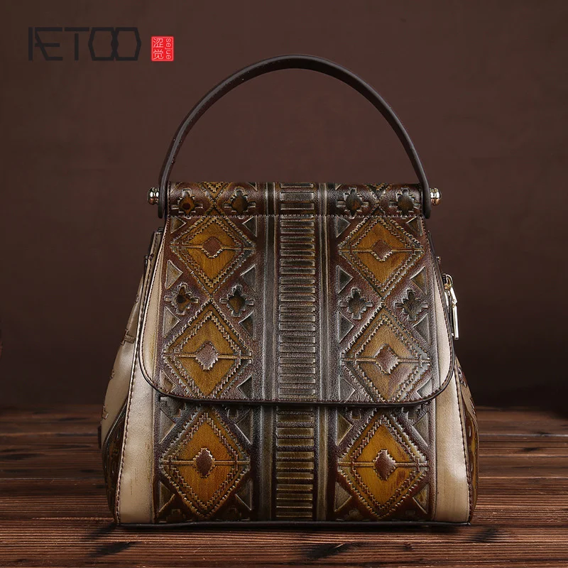 

BJYL 2017 fashion backpacks women atmosphere handmade rub color retro female bag casual bag travle backpack bag