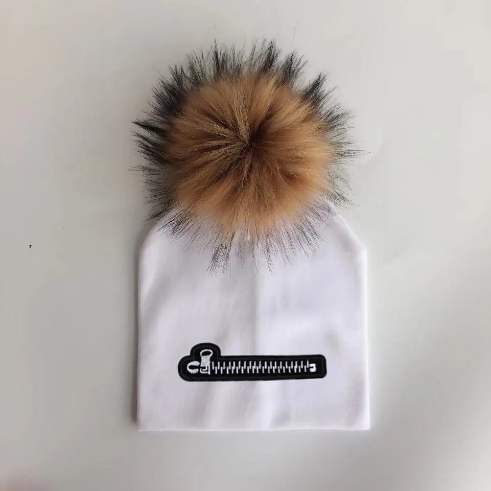 

1-4 years autumn children's infant toddler raccoon faux fur pompom chain hat cap for Kids baby boys girl cotton props hat beanie