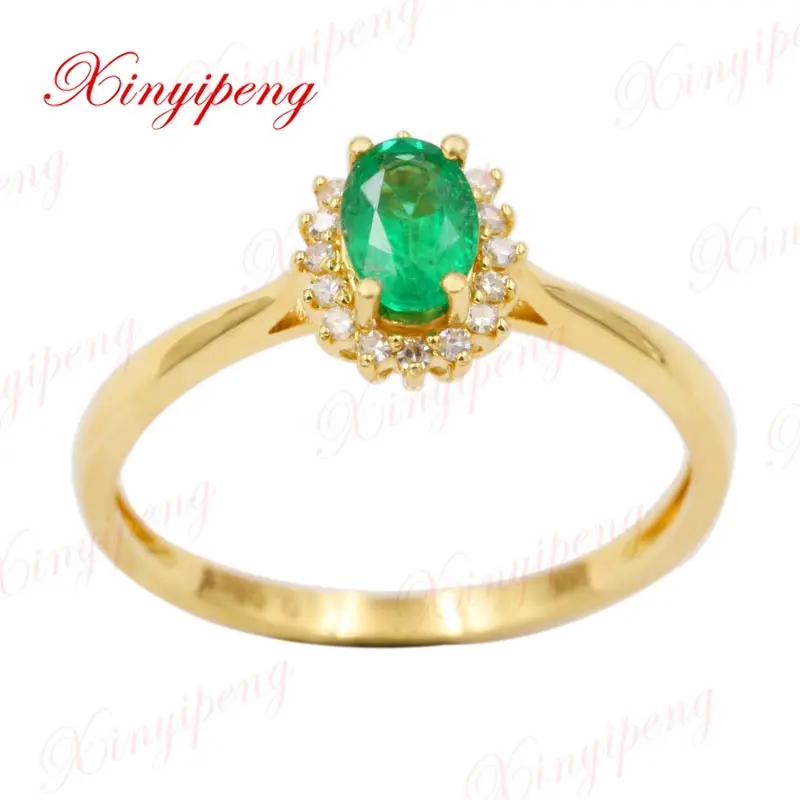 

Xin yi peng 18 k yellow gold inlaid natural emerald ring women ring with diamond 4 * 6 mm fine exquisite