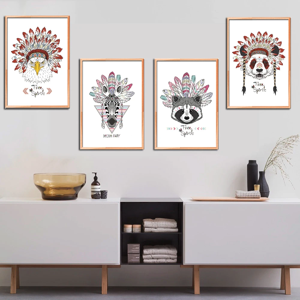 Indian-Animals-Head-Hippie-Deer-Horse-Zebra-A4-No-Framed-Canvas-Painting-Art-Print-Poster-Wall (2)