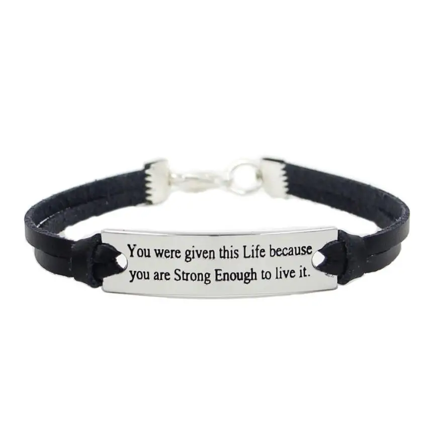 Inspirational slogan Leather Bracelet Sport Outdoor Hyperallergenic