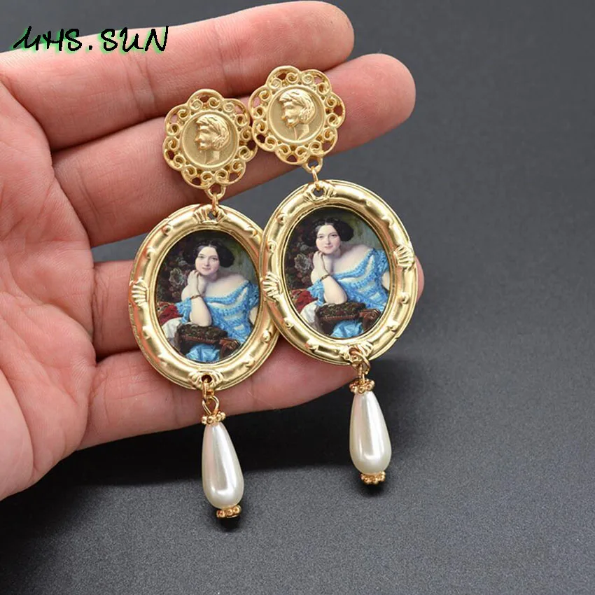 

MHS.SUN Vintage Baroque Women Pearl Exaggerated Drop Earrings For Female Ladie Party Dangle Earrings Jewelry Accessories