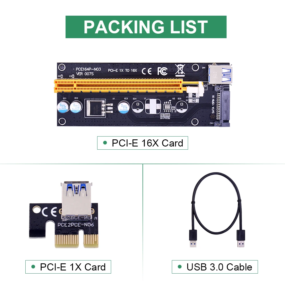 CHIPAL Black 007S PCI E Riser Card 007 PCIE 1X to 16X удлинитель 15Pin SATA Power 60 см USB 3 0 кабель для